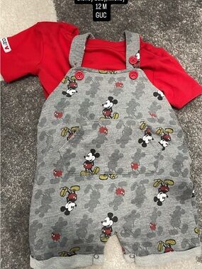 Disney Toddler Mickey Grey Overall Romper with Red Tee